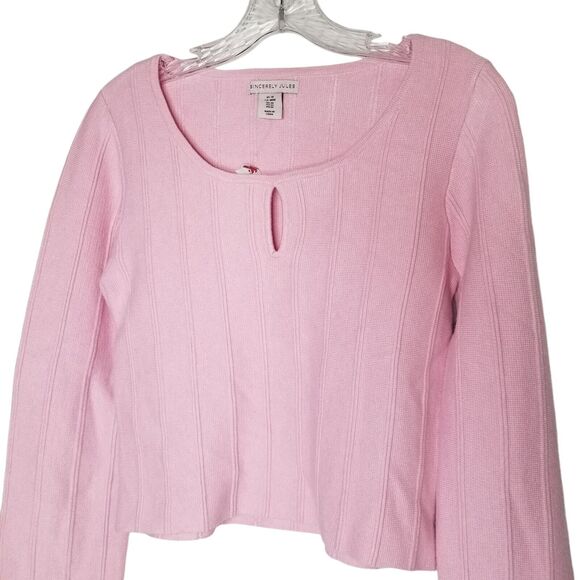 Sincerely Jules Pink Ribbed Cropped Sweater Medium Slouchy 90s Barbie Soft Cozy - Picture 2 of 11
